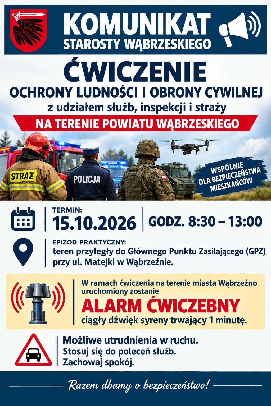 Komunikat o&nbsp;ćwiczeniach na&nbsp;terenie powiatu wąbrzeskiego